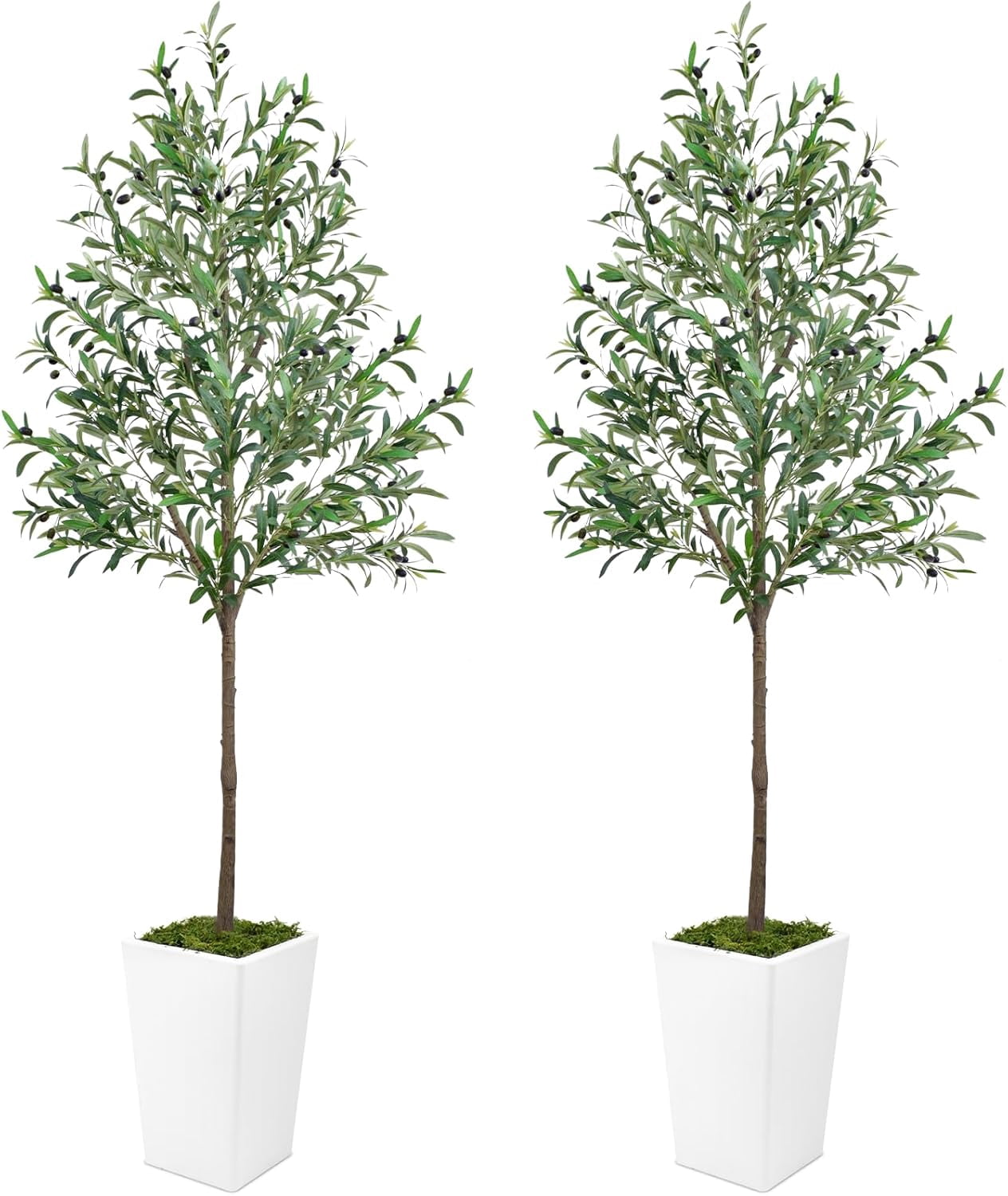 LOVMOR 7FT (2 Pack) Artificial Olive Tree, Faux Plant in White Planter ...