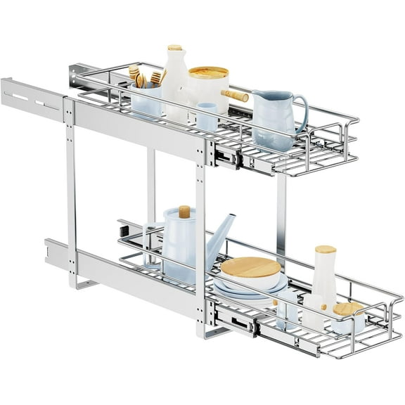 LOVMOR Individual Pull Out Cabinet Organizer, 2 Tier Slide Out Cabinet Drawers, Pots and Pans Organizer and Storage Pantry Shelf for Kitchen (7½" W x 21½" D)