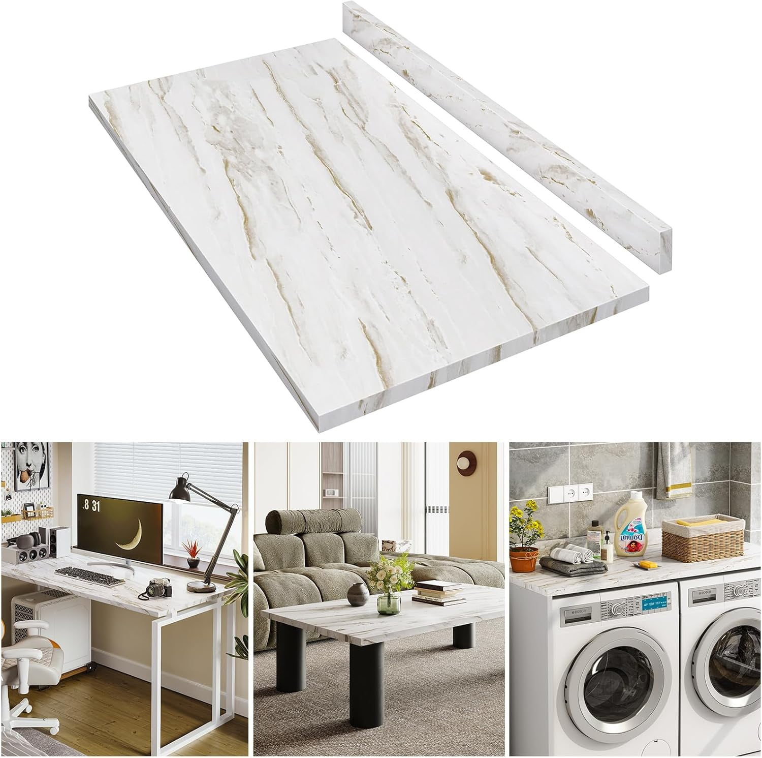 LOVMOR Laminate Countertop, Drama Marble, 48"L x 25.56"W x 0.75"D