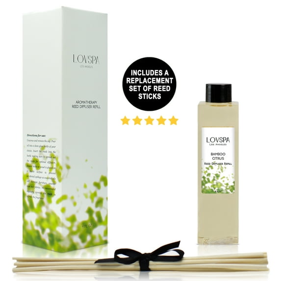 LOVSPA Bamboo Citrus Reed Diffuser Oil Refill with Replacement Reed Sticks