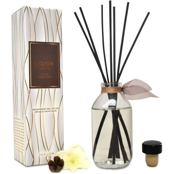 LOVSPA Reed Diffuser Set, Smoked Vanilla Scented Oil with Sticks, Home Fragrance Accessories for Bathroom Shelf Decor, Aroma Diffusers or Office Fall USA Made