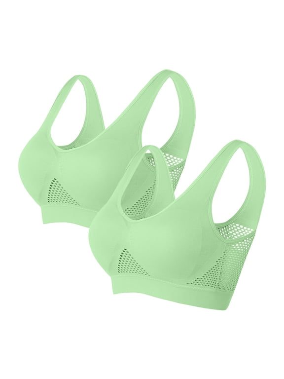 2 Pack Bras for Women Solid Color Mesh Breathable Sports Bra Comfort Soft Push Up No Underwire Full Coverage Everyday Bralettes Mint Green XL