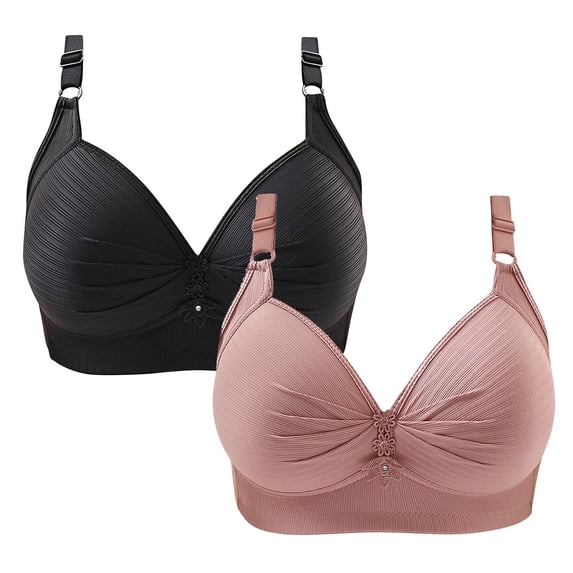 LOVZFMLL 2 Pack Women's Bras for Heavy Breast Ruched Comfort Soft Push Up Everyday Bras No Underwire Full Coverage Breathable Bralettes