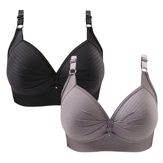 LOVZFMLL 2 Pack Women's Bras for Heavy Breast Ruched Comfort Soft Push Up Everyday Bras No Underwire Full Coverage Breathable Bralettes
