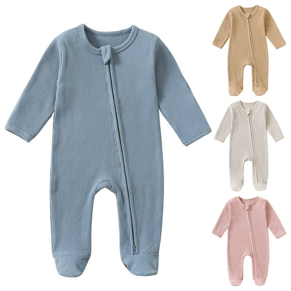 LOVZFMLL 3-12 Months Newborn Boys Girls Pajamas Footed Onesie Jumpsuit Zip Up Cotton Romper Sleep and Play Loungewear Clothes