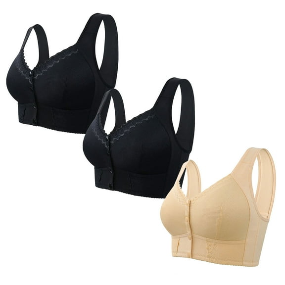 LOVZFMLL 3 Pack Bras for Women Solid Color Comfort Soft Breathable Bras No Underwire Push Up Front Closure Bra Seamless Everyday Bralettes G XL