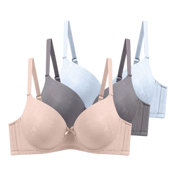 LOVZFMLL 3 Pack Plus Size Bras for Women Floral Comfort Underwire Bra Push Up Full Coverage Padded Bra Everyday Bralettes BX 42