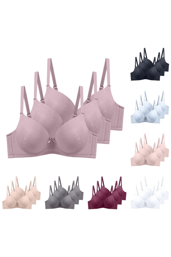 3 Pack Plus Size Bras for Women Floral Comfort Underwire Bra Push Up Full Coverage Padded Bra Everyday Bralettes Purple 42