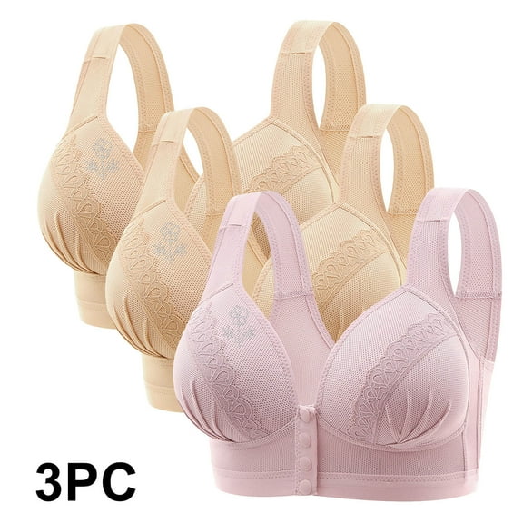 LOVZFMLL 3 Pack Plus Size Bras for Women Push Up Comfort Soft Bra No Underwire Front Closure Full Closure Everyday Bralettes AB XL