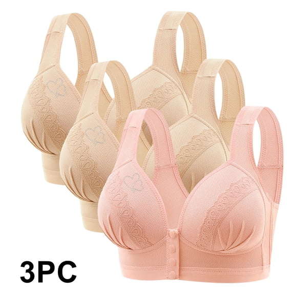 LOVZFMLL 3 Pack Plus Size Bras for Women Push Up Comfort Soft Bra No Underwire Front Closure Full Closure Everyday Bralettes R L