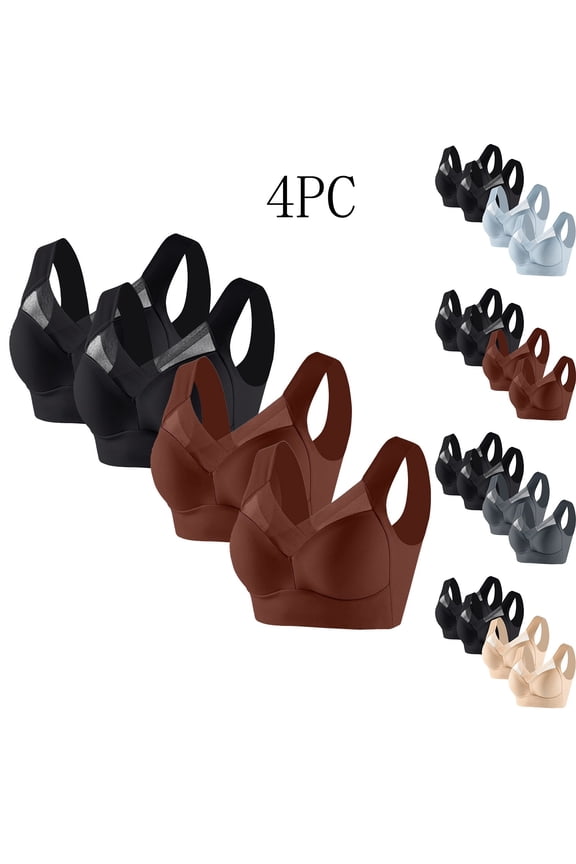 4 Pack Bras for Women Cross Lace Breathable Comfort Soft No Underwire Everyday Bras Full Coverage Push Up Bralettes