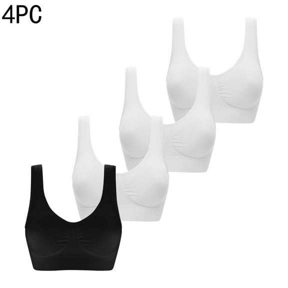 LOVZFMLL 4 Pack Women's Plus Size Sports Bras Breathable Push Up Workout Yoga Crop Tank Top with Built in Pads Gym Running Support Bra Black L