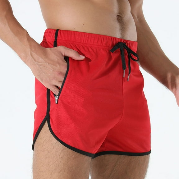 LOVZFMLL Athletic Men's Dolphin Shorts, Lightweight Mesh Zippered Pockets Workout Shorts, Swimming Running Shorts with Pockets Red XXL
