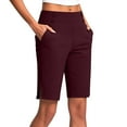 thumbnail image 1 of LOVZFMLL Athletic Shorts for Women Bermuda Shorts Knee Length with Pockets High Waisted Stretch Long Shorts for Women Casual Walking Running Wine L, 1 of 8