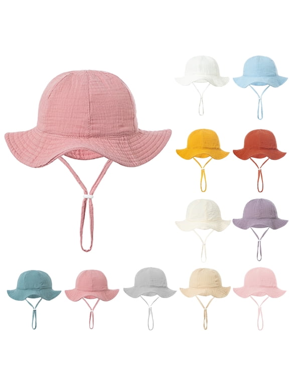 Baby Boys Girls Bucket Hat Wide Brim Sun Protection Adjustable Summer Outdoor Beach Sun Hat for Age 3-12 Months