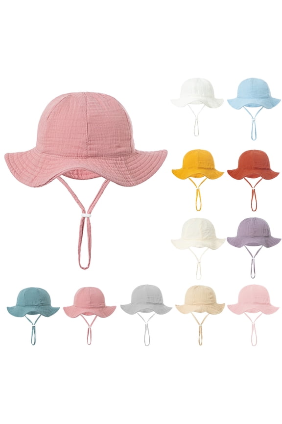 Baby Boys Girls Bucket Hat Wide Brim Sun Protection Adjustable Summer Outdoor Beach Sun Hat for Age 3-12 Months
