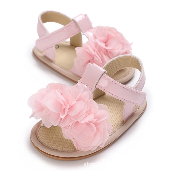 LOVZFMLL Baby Girls Sandals Flower Summer Beach Flats for Outdoor Soft Sole Open Toe Infant Crib First Walking Prewalkers Shoes 6-12 Months Pink