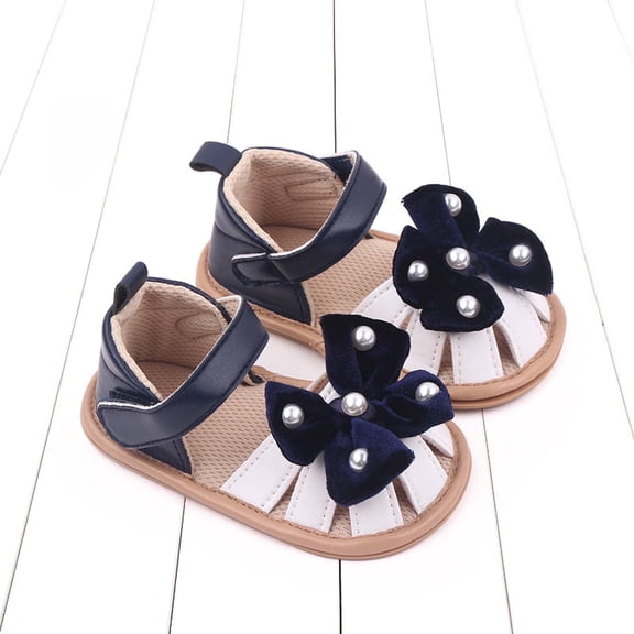 LOVZFMLL Baby Girls Sandals Summer Bowknot Princess Shoes Dress Shoes Soft Sole Closed Toe Outdoor First Walkers Flat Shoes Blue 3-5 Months