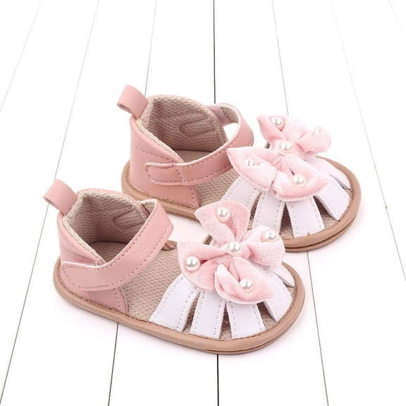 LOVZFMLL Baby Girls Sandals Summer Bowknot Princess Shoes Dress Shoes Soft Sole Closed Toe Outdoor First Walkers Flat Shoes Pink 9-11 Months