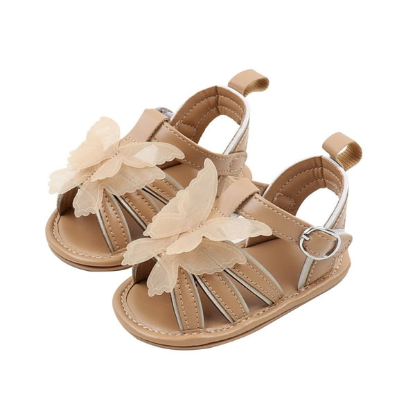 LOVZFMLL Baby Girls Sandals Summer Butterfly Beach Flat Shoes First Walkers Shoes for Infant Toddler Prewalker for 6-12 Months Brown