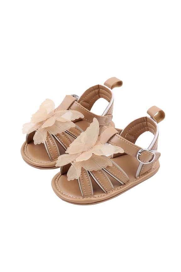 Baby Girls Sandals Summer Butterfly Beach Flat Shoes First Walkers Shoes for Infant Toddler Prewalker for 6-12 Months Brown