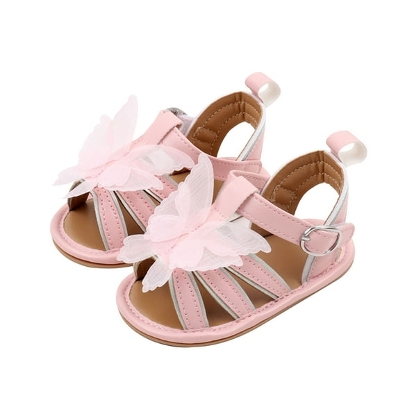 LOVZFMLL Baby Girls Sandals Summer Butterfly Beach Flat Shoes First Walkers Shoes for Infant Toddler Prewalker for 6-12 Months Pink