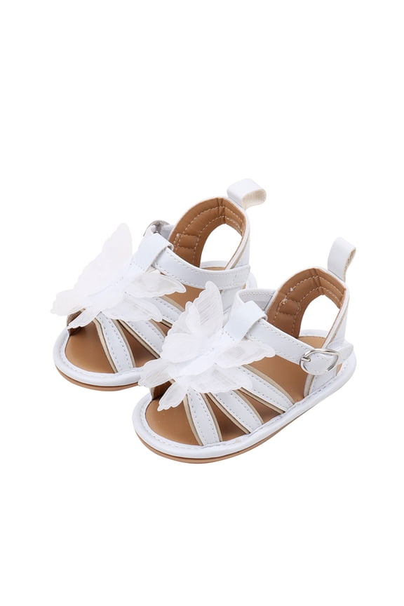 Baby Girls Sandals Summer Butterfly Beach Flat Shoes First Walkers Shoes for Infant Toddler Prewalker for 6-12 Months White