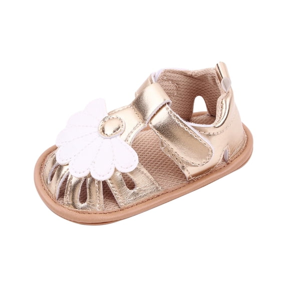 LOVZFMLL Baby Girls Summer Sandals Flower Closed Toe Soft Sole Beach Flats Outdoor Dress Shoes First Walkers Shoes 6-12 Months Gold