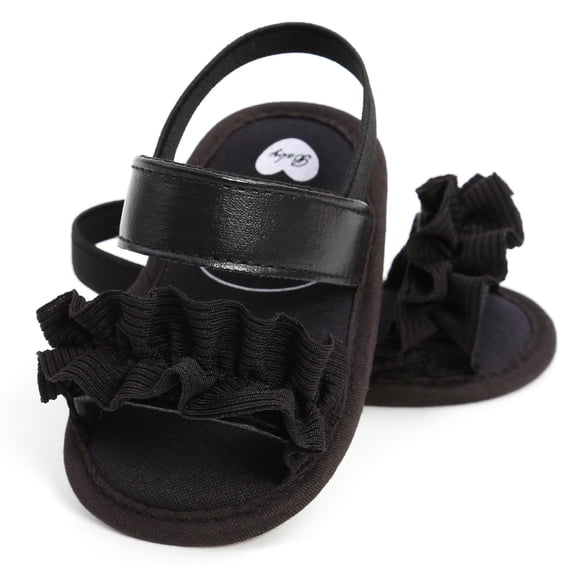 LOVZFMLL Baby Girls Summer Sandals Princess Dress Shoes for Outdoor Beach Soft Sole Open Toe Slip On First Walkers Flats Black 6-9 Months