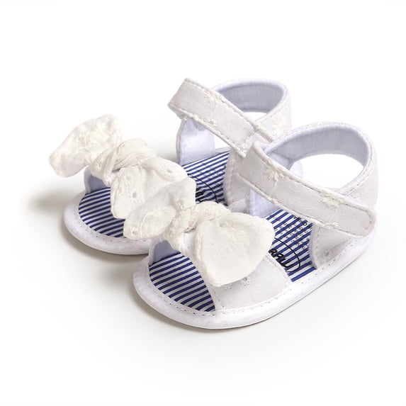 LOVZFMLL Baby Infant Girls Summer Sandals Flower Bowknot Soft Sole Dress Shoes for Outdoor Crib First Walkers Prewalkers White 0-6 Months