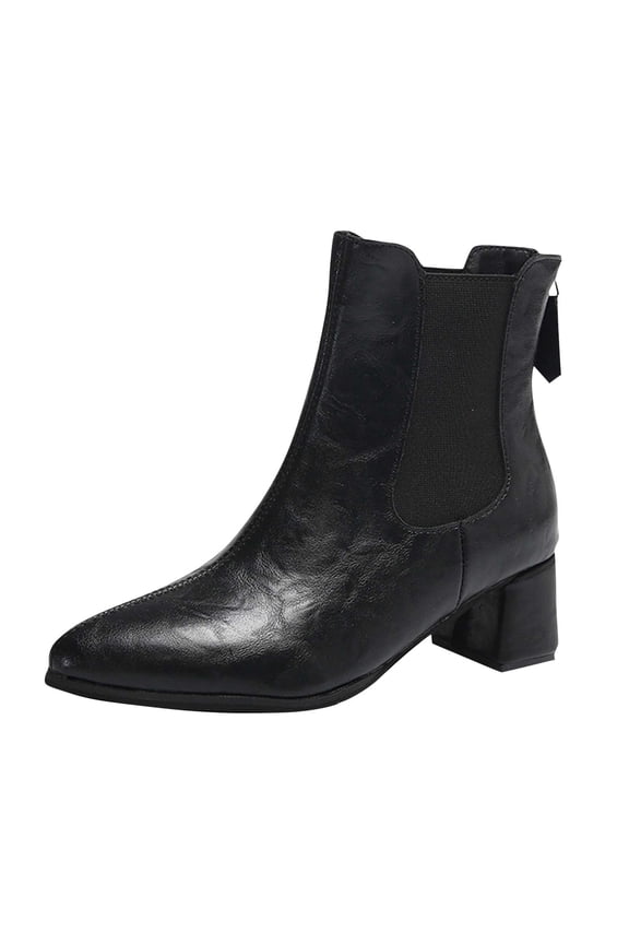 Boots for Women Ankle Chelsea Boots Pointy Toe Slip Resistant Low Block Heel Leather Casual Fall Winter Boots