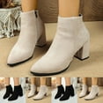 thumbnail image 1 of LOVZFMLL Boots for Women Ankle Chelsea Boots Side Zipper Pointy Toe Slip Resistant Mid Block Heel Suede Fall Winter Fashion, 1 of 8