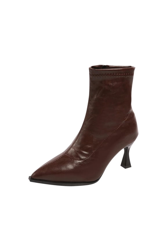 Boots for Women Ankle Chelsea Boots Side Zipper Pointy Toe Slip Resistant Mid Flare Heel Dress Fall Winter Boots