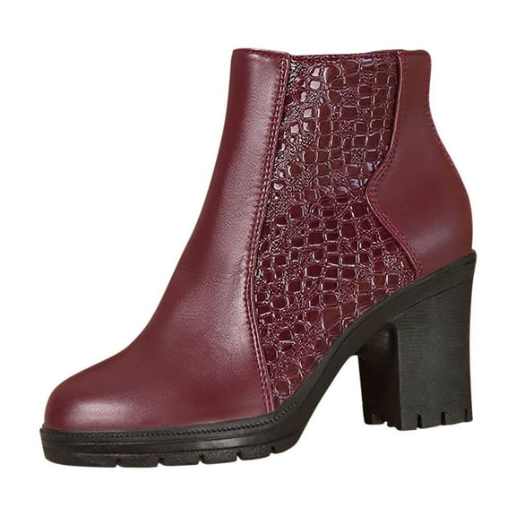 LOVZFMLL Boots for Women Ankle Chelsea Boots Side Zipper Round Toe Slip Resistant Mid Block Heel Leather Casual Fall Winter Fashion