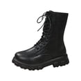thumbnail image 1 of LOVZFMLL Boots for Women Ankle Combat Boots Lace Up Round Toe Adjustable Straps Low Chunky Heel British Style Fall Winter, 1 of 8