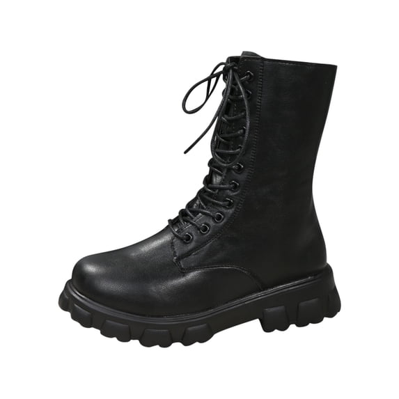 LOVZFMLL Boots for Women Ankle Combat Boots Lace Up Round Toe Adjustable Straps Low Chunky Heel British Style Fall Winter