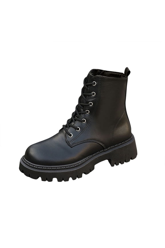 Boots for Women Ankle Combat Boots Lace Up Round Toe Adjustable Straps Low Chunky Heel Classic Fall Winter Boots