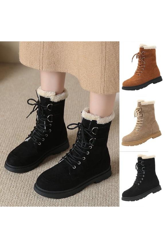 Boots for Women Ankle Combat Boots Lace Up Round Toe Adjustable Straps Low Chunky Heel Classic Lace Up Fall Winter