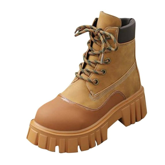 LOVZFMLL Boots for Women Ankle Combat Boots Lace Up Round Toe Adjustable Straps Low Chunky Heel Motorcycle Fall Winter Style