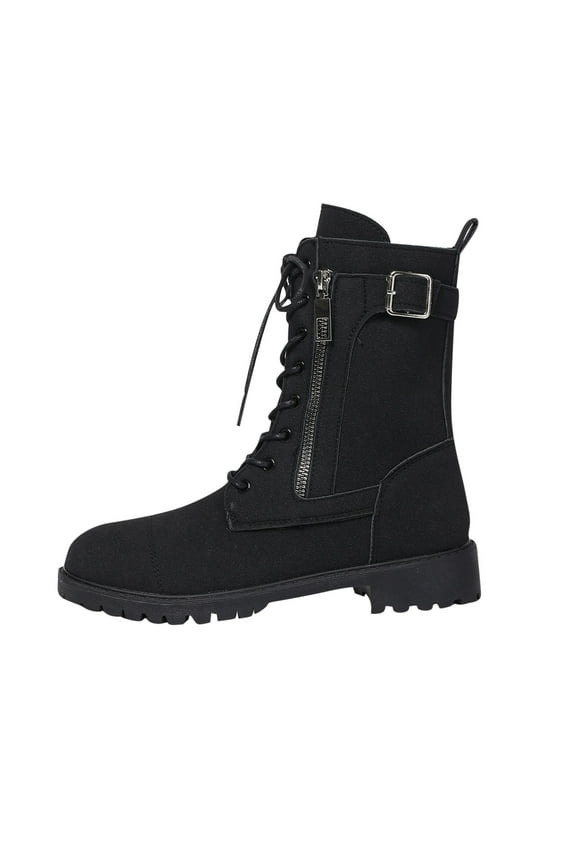 Boots for Women Ankle Combat Boots Lace Up Round Toe Adjustable Straps Low Chunky Heel Platform Fall Winter Boots