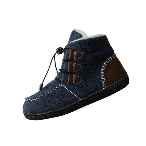 LOVZFMLL Boots for Women Ankle Winter Boots Lace Up Round Toe Adjustable Straps Flat Heel Plush Lined Fall Winter Boots