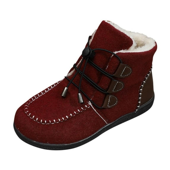 LOVZFMLL Boots for Women Ankle Winter Boots Lace Up Round Toe Adjustable Straps Flat Heel Plush Lined Fall Winter Boots