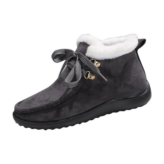 LOVZFMLL Boots for Women Ankle Winter Boots Round Toe Slip Resistant Flat Heel Plush Lined Casual Fall Winter Boots Shoes