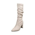 thumbnail image 1 of LOVZFMLL Boots for Women Knee High Chelsea Boots Pointy Toe Slip Resistant Mid Block Heel Crinkle Fall Winter Fashion, 1 of 8