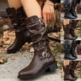 thumbnail image 1 of LOVZFMLL Boots for Women Mid Calf Chelsea Boots Buckle Round Toe Slip Resistant Low Block Heel Stacked Fall Winter Boots, 1 of 9