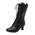 thumbnail image 1 of LOVZFMLL Boots for Women Mid Calf Chelsea Boots Lace Up Round Toe Adjustable Straps Mid Flare Heel Fashion Fall Winter Boots, 1 of 5