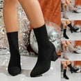 thumbnail image 1 of LOVZFMLL Boots for Women Mid Calf Chelsea Boots Pointy Toe Slip Resistant Mid Block Heel Knit Fall Winter Fashion Shoes, 1 of 9
