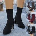 thumbnail image 1 of LOVZFMLL Boots for Women Mid Calf Chelsea Boots Pointy Toe Slip Resistant Mid Block Heel Knit Sock Booties Fall Winter, 1 of 8