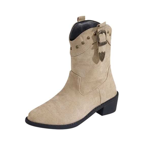 LOVZFMLL Boots for Women Mid Calf Chelsea Boots Round Toe Slip Resistant Low Block Heel Chunky Fall Winter Boots Shoes