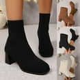 thumbnail image 1 of LOVZFMLL Boots for Women Mid Calf Chelsea Boots Round Toe Slip Resistant Mid Block Heel Knit Fall Winter Fashion Shoes, 1 of 9